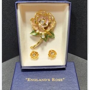 Vtg 1997 R.J Graziano Englands Rose Princess Diana Broach & Earrings Set NIB